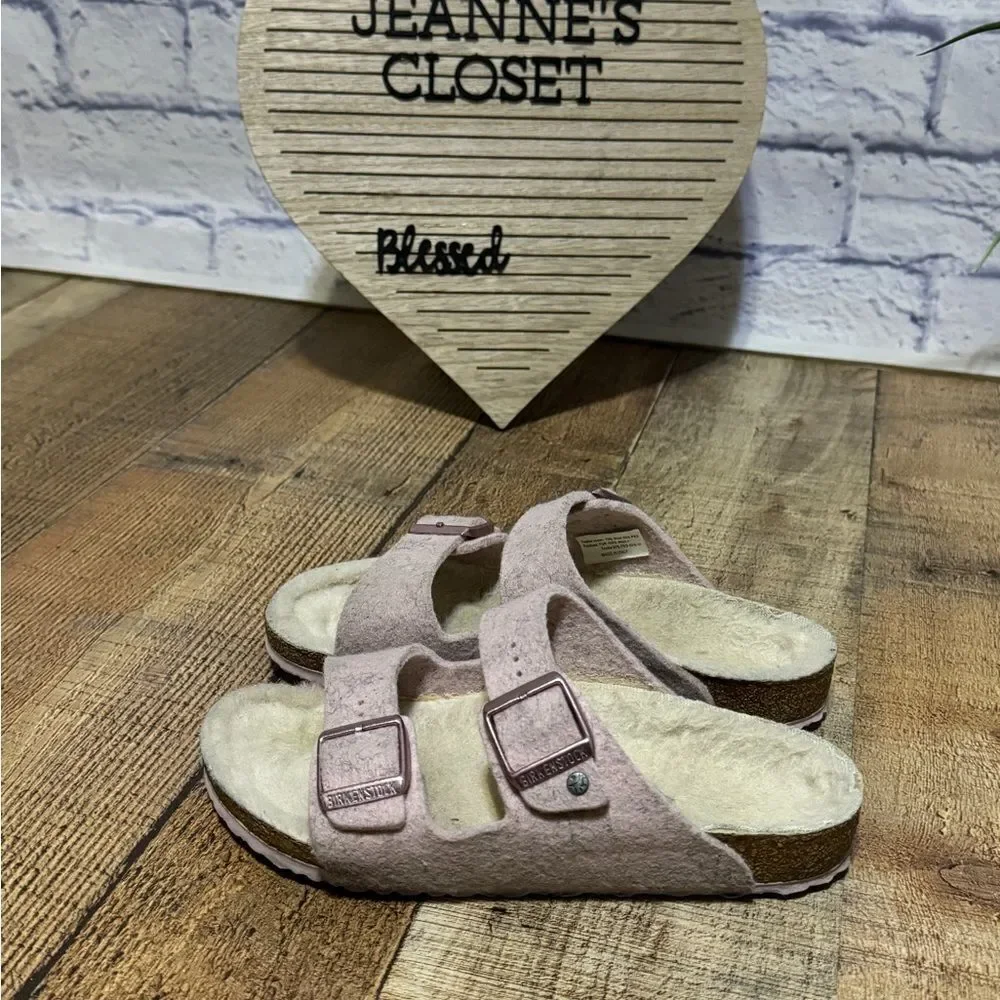 Birkenstock ARIZONA Double WOOL SLIDE Sandal Blush Pink Unisex 34‎ narrow